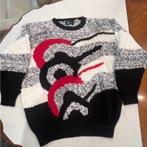 Vintage Black, heather gray with red abstract oversized dolman style Sweater.
